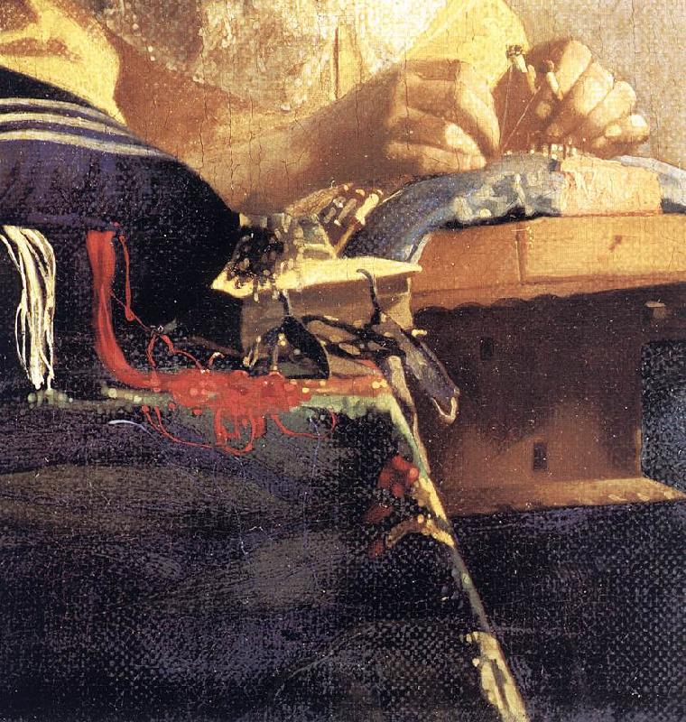 VERMEER VAN DELFT, Jan The Lacemaker (detail) qwr oil painting image